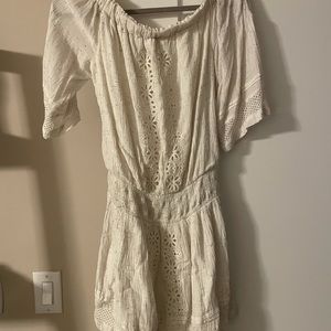 Off shoulder, speckled color off white dress